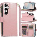 Samsung s26 Luxury Wallet Card ID Zipper Money Holder Case Cover - Rose Gold