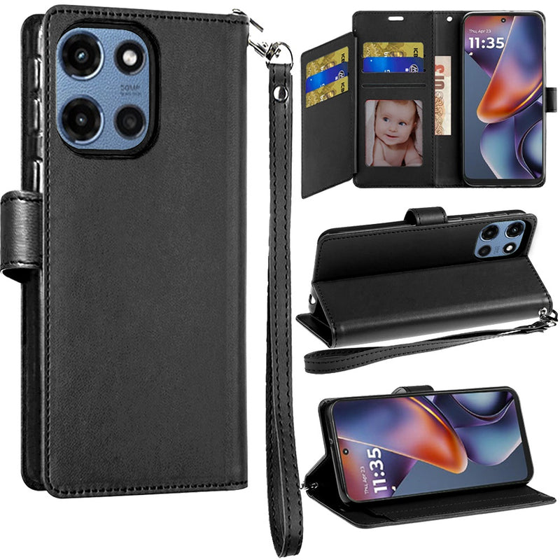 Motorola Moto G 5G 2025 Wallet ID Card Holder Case Cover - Black