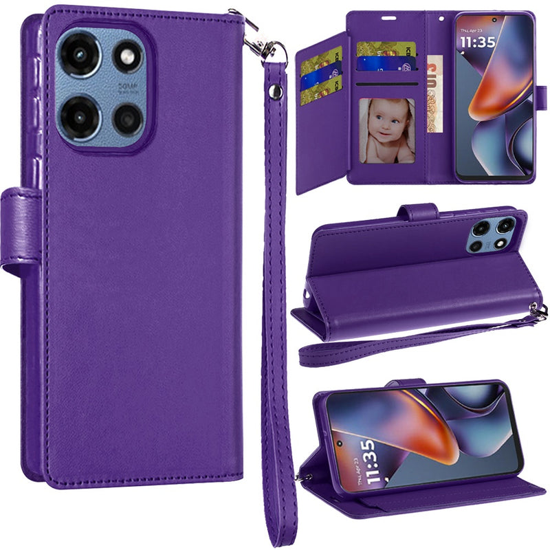 Motorola Moto G 5G 2025 Wallet ID Card Holder Case Cover - Dark Purple