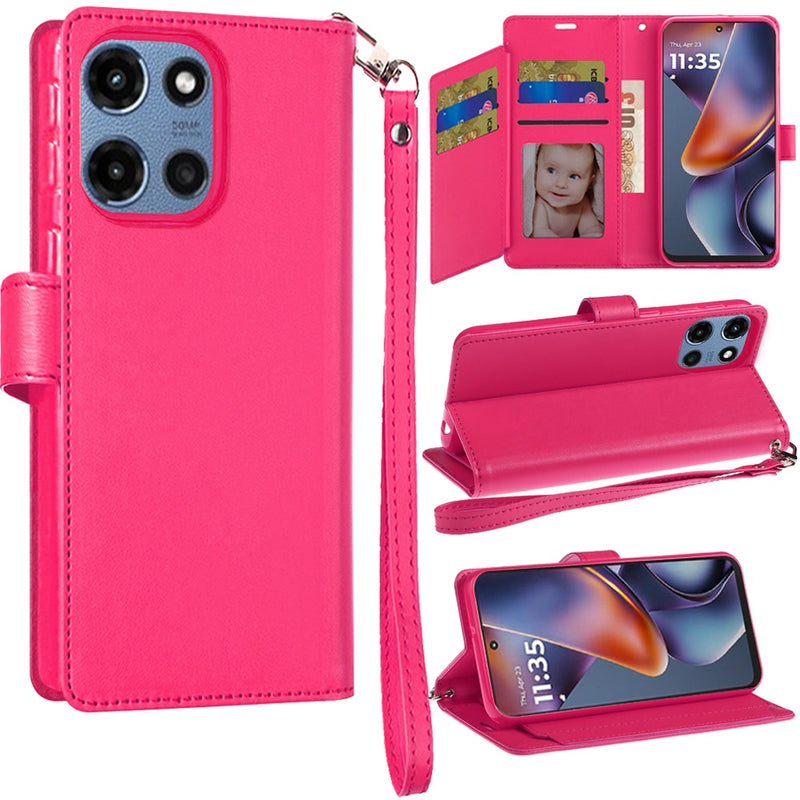 Motorola Moto G 5G 2025 Wallet ID Card Holder Case Cover - Hot Pink