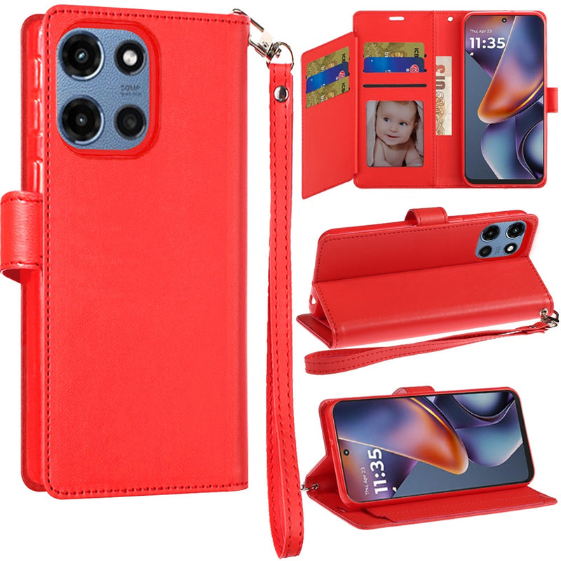 Motorola Moto G 5G 2025 Wallet ID Card Holder Case Cover - Red