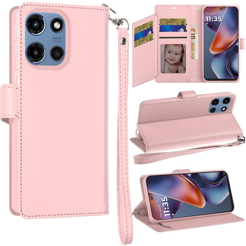 Motorola Moto G 5G 2025 Wallet ID Card Holder Case Cover - Rose Gold