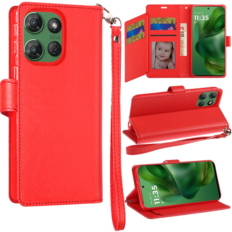 Motorola Moto G Power 5G 2025 Wallet ID Card Holder Case Cover - Red