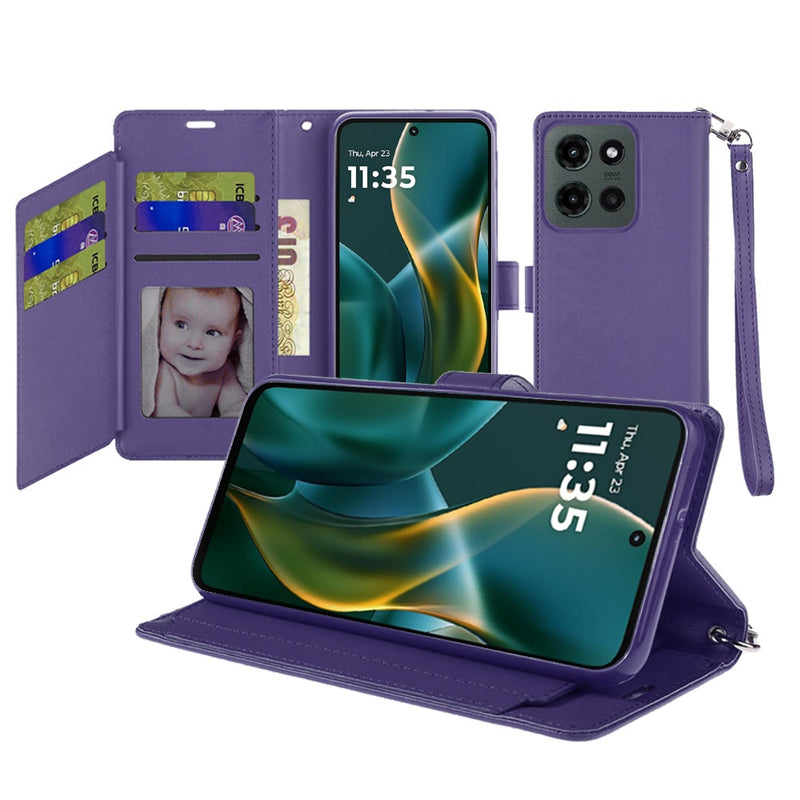 Moto G Stylus 5G 2025 Wallet ID Card Holder Case Cover - Dark Purple