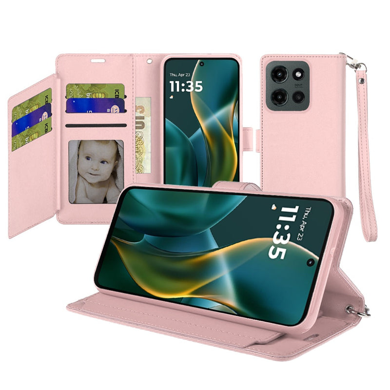 Moto G Stylus 5G 2025 Wallet ID Card Holder Case Cover - Rose Gold Moto G Stylus 5G 2025 Wallet ID Card Holder Case Cover - Rose Gold