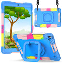 For Samsung a9 Plus / A11 Plus 11" Tablet Tough Hybrid Rotating 360 Degree Kickstand - Rainbow/Blue
